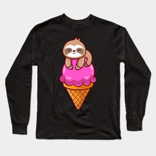 Cute Sloth On Ice Cream Cone Cartoon Long Sleeve T-Shirt